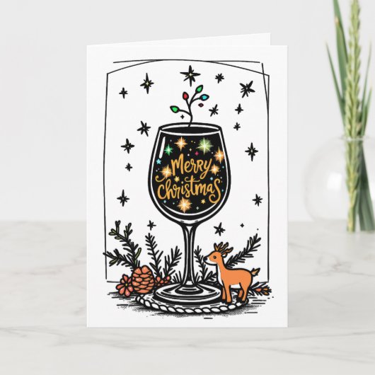 Vrolijk kerstfeest in een wijnglas kaart (Voorkant)