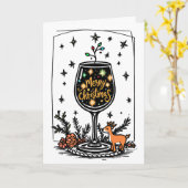 Vrolijk kerstfeest in een wijnglas kaart (Gele Bloem)