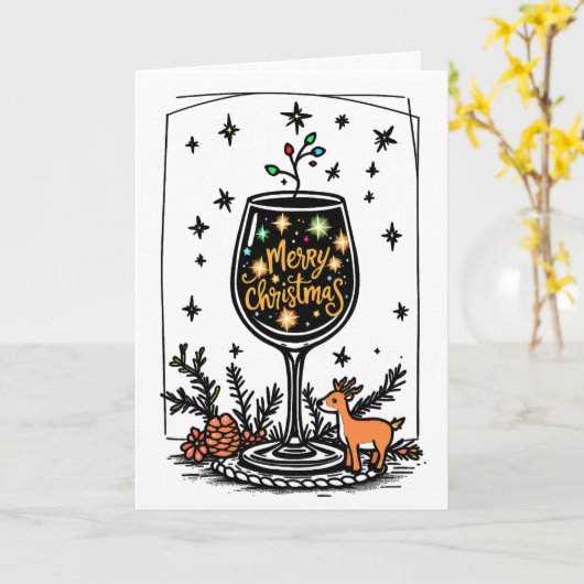 Vrolijk kerstfeest in een wijnglas kaart (Gele Bloem)