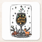 Vrolijk kerstfeest in een wijnglas kartonnen onderzetters (Voorkant)