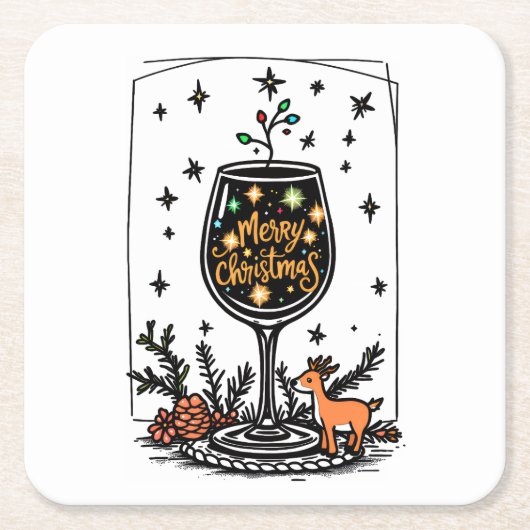 Vrolijk kerstfeest in een wijnglas kartonnen onderzetters (Voorkant)