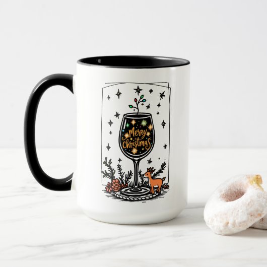 Vrolijk kerstfeest in een wijnglas mok (Met donut)