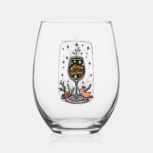 Vrolijk kerstfeest in een wijnglas wijnglas zonder voet (Voorkant)
