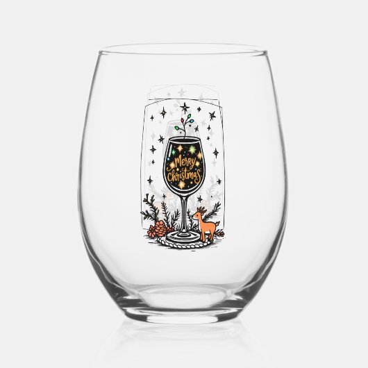 Vrolijk kerstfeest in een wijnglas wijnglas zonder voet (Achterkant)