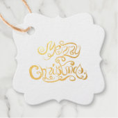 Vrolijk kerstfeest in funky tekst bedankjes labels (Voorkant)