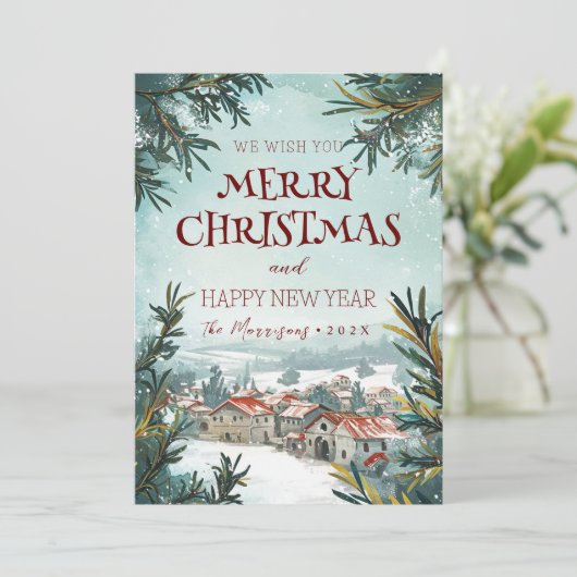 Vrolijk kerstfeest in Gelukkig Nieuwjaar Winter Feestdagenkaart (Staand voorkant)