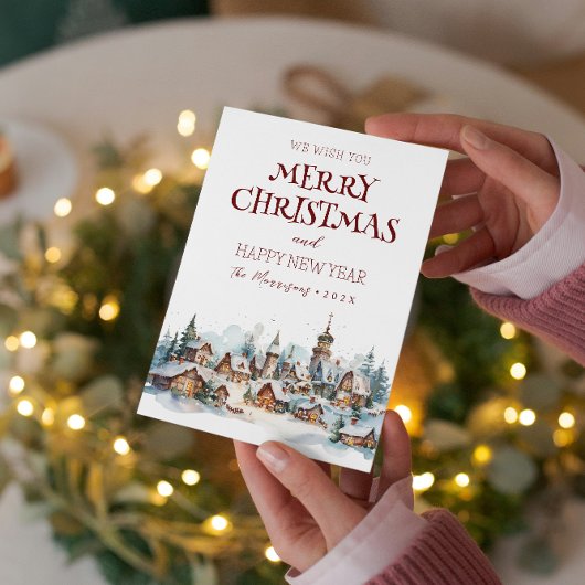 Vrolijk kerstfeest in gelukkig nieuwjaar winterdor feestdagenkaart