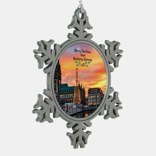 Vrolijk kerstfeest in Hamburg, Duitsland Tin Sneeuwvlok Ornament (Links)
