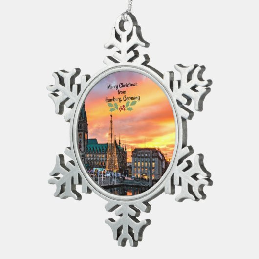 Vrolijk kerstfeest in Hamburg, Duitsland Tin Sneeuwvlok Ornament (Rechts)