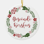Vrolijk kerstfeest in het Afrikaans Geseënde Kersf Keramisch Ornament (Voorkant)