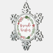 Vrolijk kerstfeest in het Afrikaans Geseënde Kersf Tin Sneeuwvlok Ornament (Rechts)