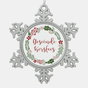 Vrolijk kerstfeest in het Afrikaans Geseënde Kersf Tin Sneeuwvlok Ornament