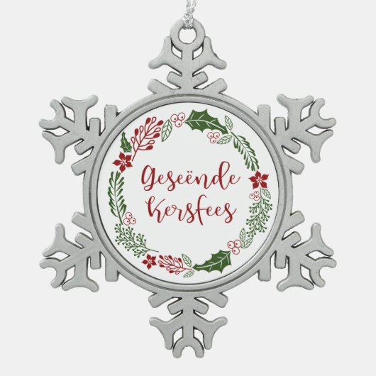 Vrolijk kerstfeest in het Afrikaans Geseënde Kersf Tin Sneeuwvlok Ornament (Voorkant)