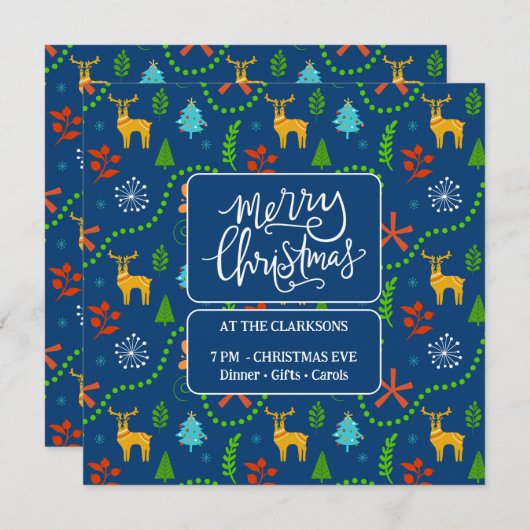Vrolijk kerstfeest in het bos | Blauw Kaart (Voorkant / Achterkant)