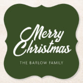 Vrolijk kerstfeest in het bos/donkergroen kartonnen onderzetters (Voorkant)