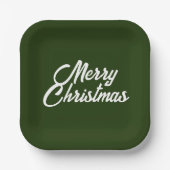 Vrolijk kerstfeest in het bos/donkergroen papieren bordje (Voorkant)