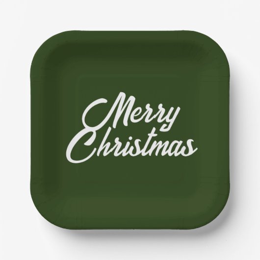 Vrolijk kerstfeest in het bos/donkergroen papieren bordje (Voorkant)