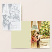 Vrolijk kerstfeest in het Frans - luxe zilver Folie Kaarten (Display)