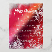 Vrolijk kerstfeest in het rood met sneeuwvlokken e folie feestdagen briefkaart (Voorkant)
