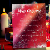 Vrolijk kerstfeest in het rood met sneeuwvlokken e folie feestdagen briefkaart