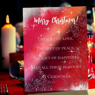 Vrolijk kerstfeest in het rood met sneeuwvlokken e folie feestdagen briefkaart