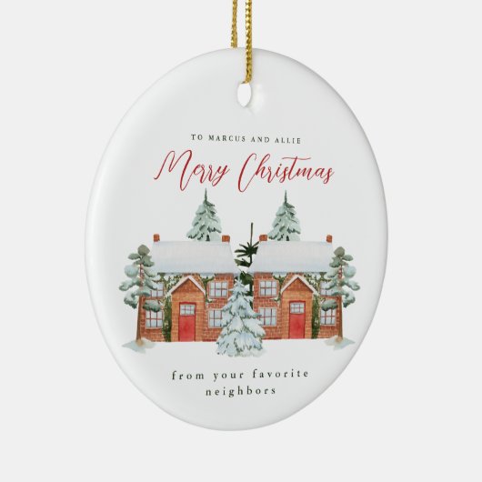 Vrolijk kerstfeest in je favoriete buren keramisch ornament (Rechts)