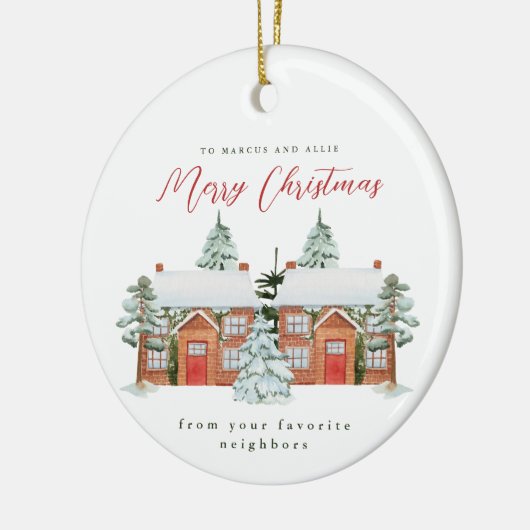 Vrolijk kerstfeest in je favoriete buren keramisch ornament (Links)