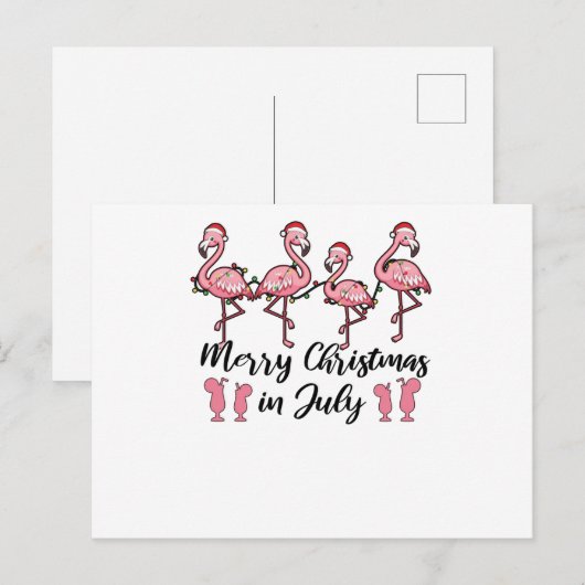 Vrolijk kerstfeest in juli Flamingo kerstavond Briefkaart (Voorkant / Achterkant)