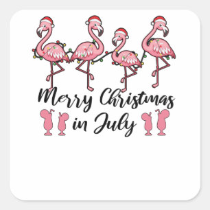 Vrolijk Kerstfeest in juli Flamingo Kerstzomer Vierkante Sticker