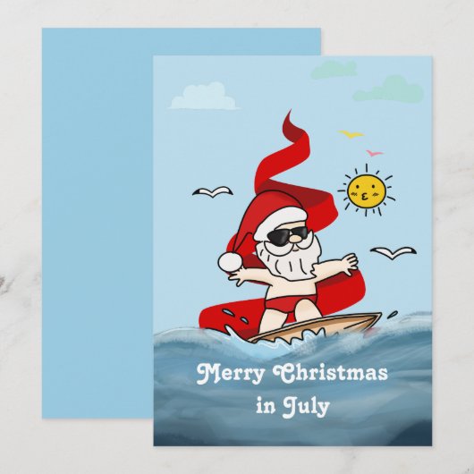 Vrolijk kerstfeest in juli Surfen Sinterklaas Feestdagenkaart (Voorkant / Achterkant)