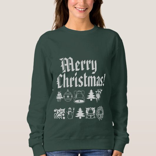 Vrolijk kerstfeest in klassieke letters met afbeel trui (Voorkant)