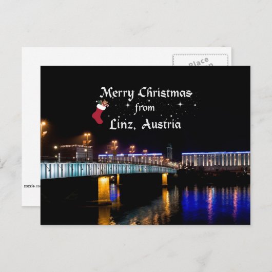 Vrolijk kerstfeest in Linz, Oostenrijk Feestdagenkaart (Voorkant / Achterkant)