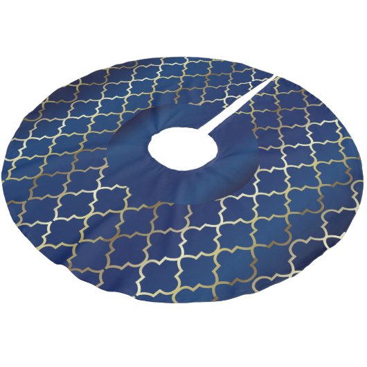 Vrolijk kerstfeest in Navy Blue en Gold Quatrefoil Kerstboom Rok (Gekanteld)