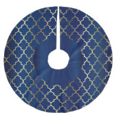 Vrolijk kerstfeest in Navy Blue en Gold Quatrefoil Kerstboom Rok (Voorkant)