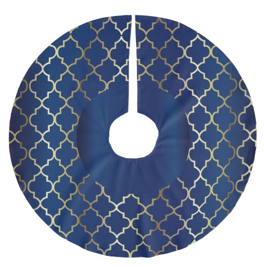 Vrolijk kerstfeest in Navy Blue en Gold Quatrefoil Kerstboom Rok (Voorkant)