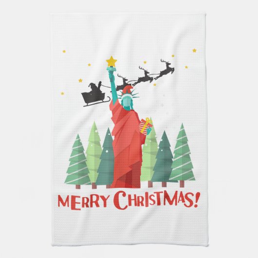 Vrolijk kerstfeest in New York Sinterklusbeeld in Theedoek (Verticaal)