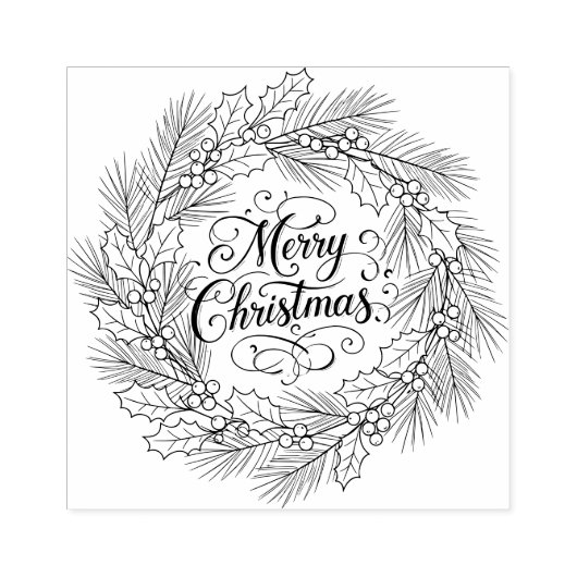 Vrolijk kerstfeest in Pine Wreath voor Rubberstempel (Afrduk)