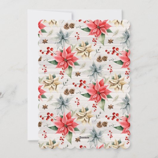 Vrolijk kerstfeest in Poinsettia Wreatfoto Feestdagenkaart (Achterkant)