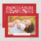 Vrolijk kerstfeest in rode en witte tekstfoto feestdagenkaart (Voorkant / Achterkant)