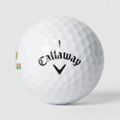 Vrolijk kerstfeest in rode groene tekst, golfballen (Logo)
