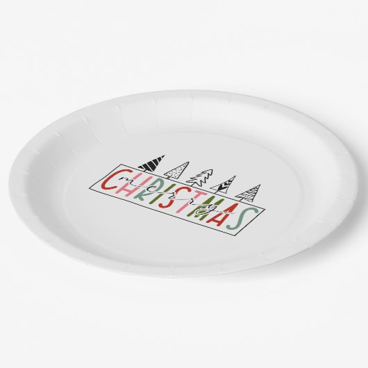 Vrolijk kerstfeest in rode roze Blauwgroen zwarte  Papieren Bordje (Gekanteld)