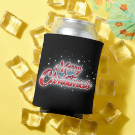 Vrolijk kerstfeest in rode tekst op BLACK Blikjeskoeler
