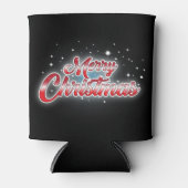 Vrolijk kerstfeest in rode tekst op BLACK Blikjeskoeler (Voorkant)