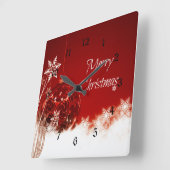 Vrolijk kerstfeest in rood en wit vierkante klok (Hoek)