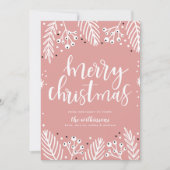 Vrolijk kerstfeest in roze feestdagenkaart (Voorkant)