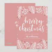 Vrolijk kerstfeest in roze feestdagenkaart (Voorkant / Achterkant)