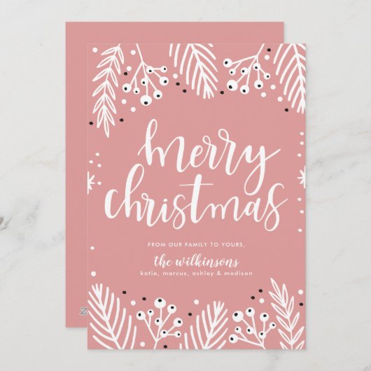 Vrolijk kerstfeest in roze feestdagenkaart (Voorkant / Achterkant)