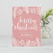 Vrolijk kerstfeest in roze feestdagenkaart (Staand voorkant)