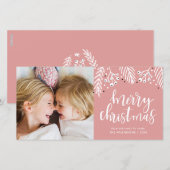 Vrolijk kerstfeest in roze feestdagenkaart (Voorkant / Achterkant)