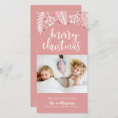 Vrolijk kerstfeest in roze feestdagenkaart (Voorkant / Achterkant)